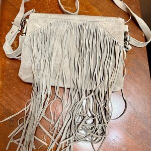 Suede Fringe Crossbody Bag – Neutral Taupe / Beige